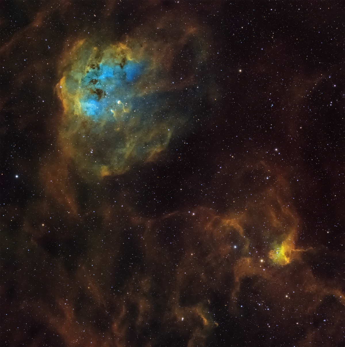 Spider SHO 7fc5fa04 f724 48d5 a354 c249308901e1 1200x1205 - IC417 spider & NGC1893 letter Y nebulas